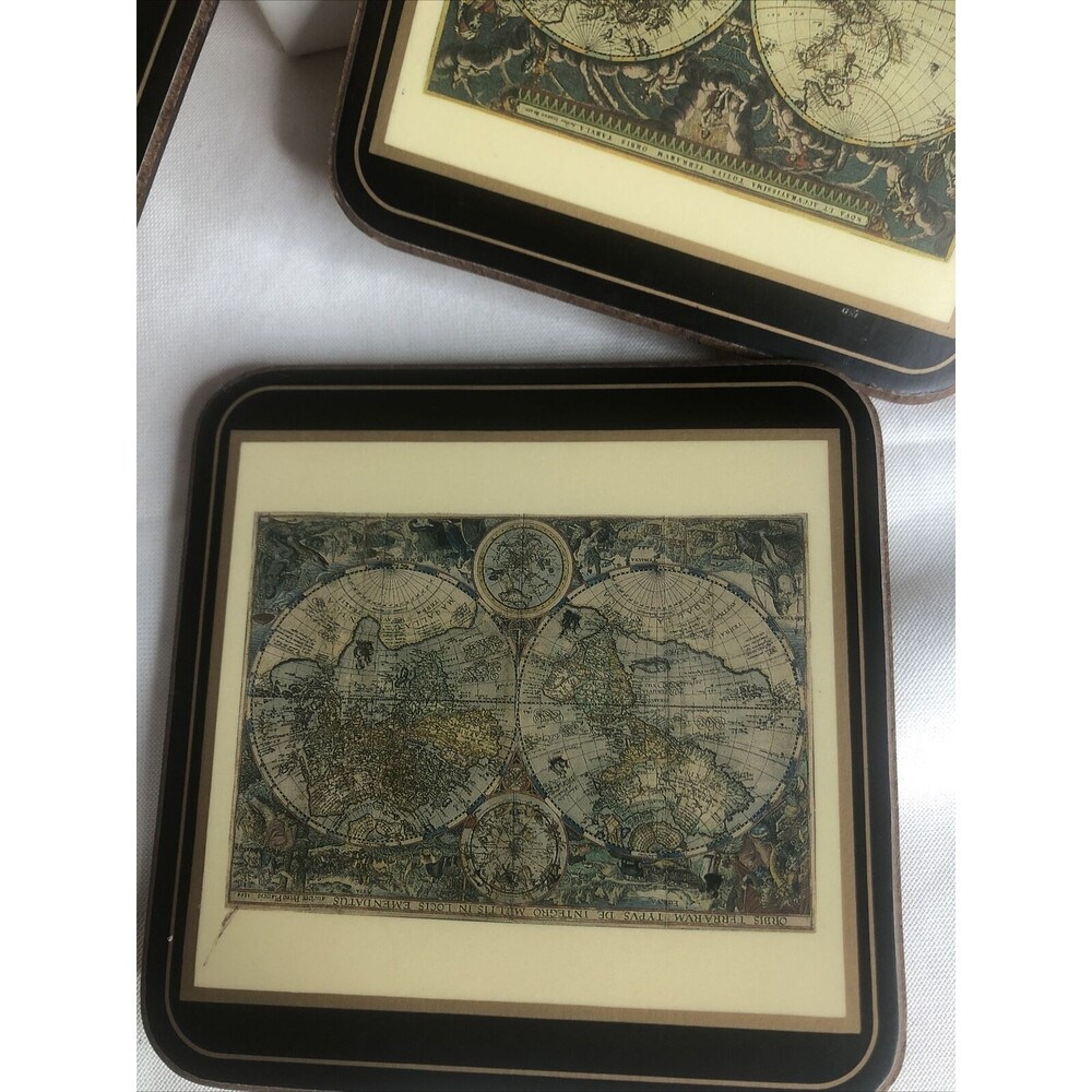 Vintage Pimpernel Antique Maps 10.5cm Square Coasters x3 Boxed - Picture 2 of 6